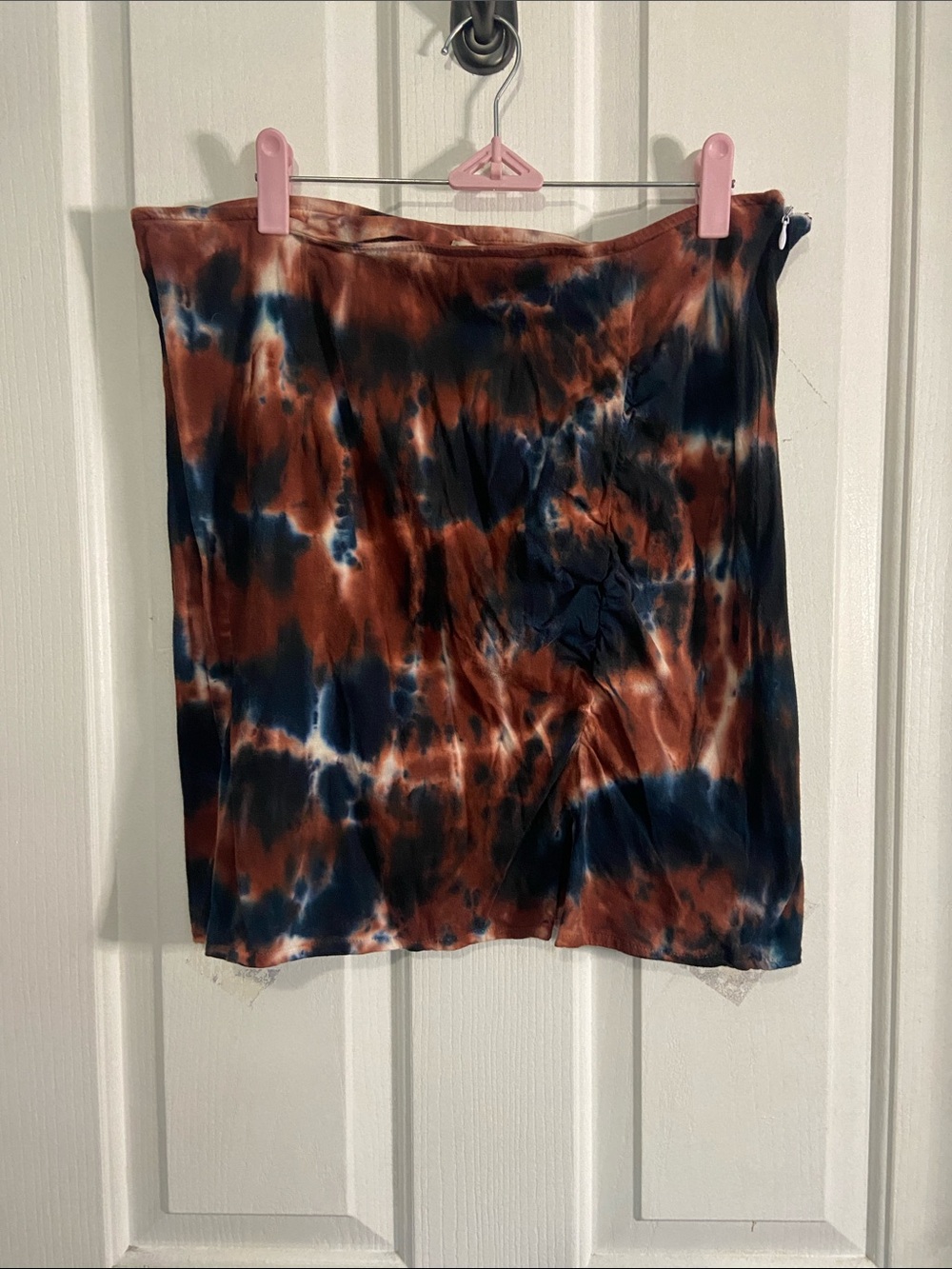 Tie-Dye Rust and Navy Cotton Midi Skirt